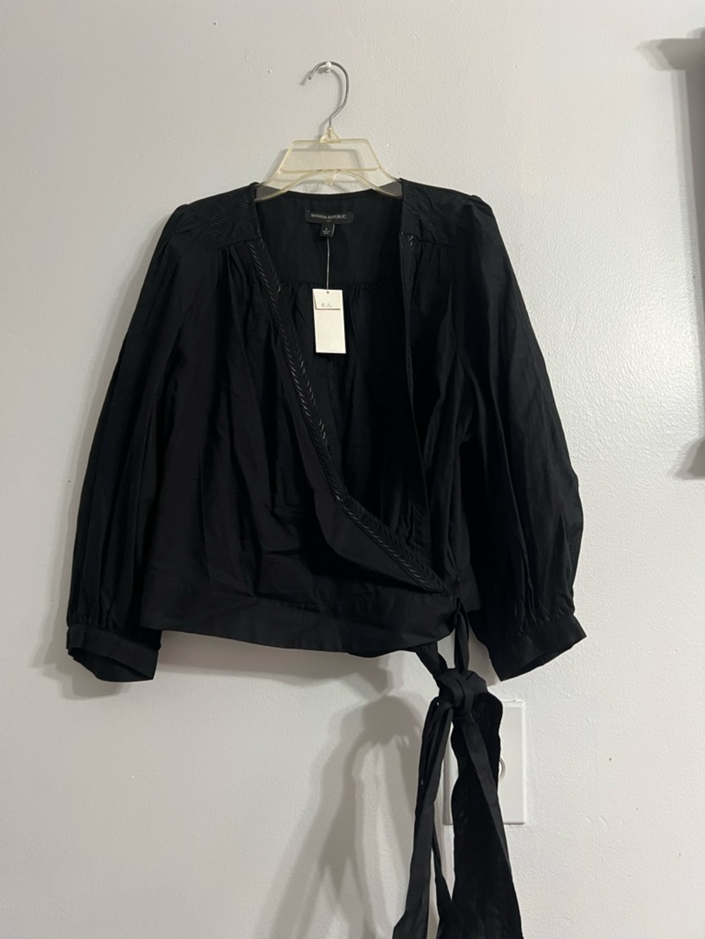 Banana Republic Black Wrap Blouse with Tie